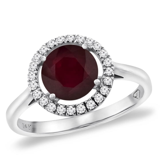 14K White Gold Natural Blue Sapphire Halo Engagement Ring Round 8 mm, size 8