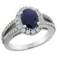 thumbnail image 1 of 14K White Gold Natural Blue Sapphire Halo Ring Oval 8x6 mm with Diamond Accents, size 8, 1 of 4