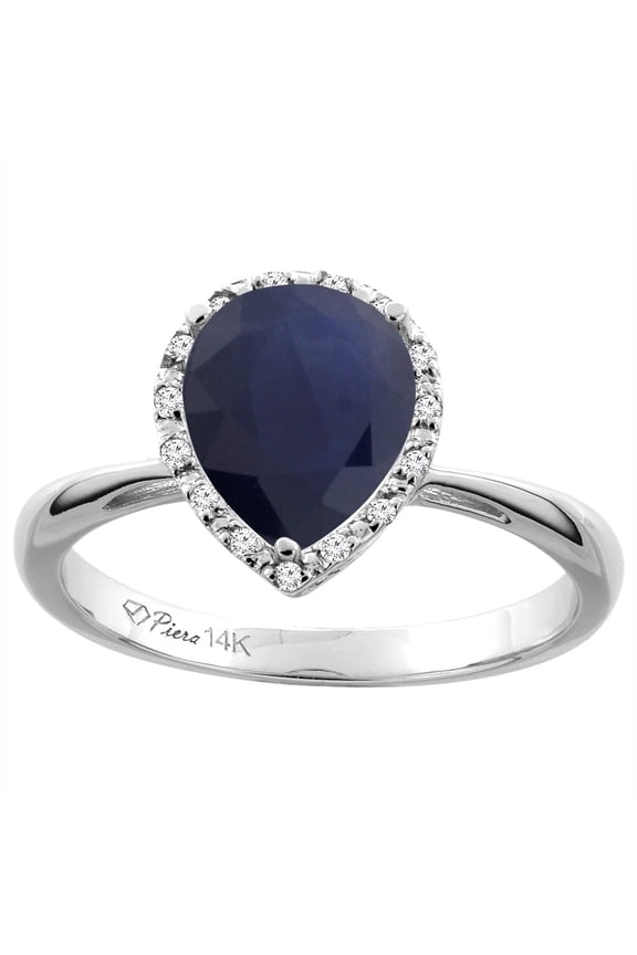 14K White Gold Natural Diffused Ceylon Sapphire & Diamond Halo Engagement Ring Pear Shape 9x7 mm, size 6