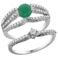 thumbnail image 1 of 14K White Gold Natural Emerald 2-piece Engagement Ring Set Round 5mm, size 5.5, 1 of 2