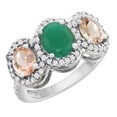 thumbnail image 1 of 14K White Gold Natural Emerald & Morganite 3-Stone Ring Oval Diamond Accent, size 6, 1 of 2