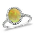 thumbnail image 1 of 14K White Gold Natural Ethiopian Opal Diamond Halo Engagement Ring 10x8 mm Oval, size 8.5, 1 of 1