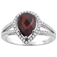 thumbnail image 1 of 14K White Gold Natural Garnet Ring Pear Shape 9x7 mm Diamond Accents, size 7.5, 1 of 3