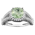 thumbnail image 1 of 14K White Gold Natural Green Amethyst Split Shank Ring Cushion 7x7mm Diamond Accent, size 5, 1 of 4