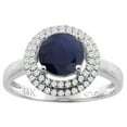 thumbnail image 1 of 14K White Gold Natural HQ Blue Sapphire Ring Round 7 mm Double Halo Diamond Accents, size 5.5, 1 of 3