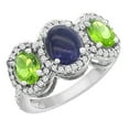 thumbnail image 1 of 14K White Gold Natural Lapis & Peridot 3-Stone Ring Oval Diamond Accent, size 9, 1 of 2