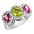 thumbnail image 1 of 14K White Gold Natural Lemon Quartz & Pink Topaz 3-Stone Ring Oval Diamond Accent, size 5, 1 of 2