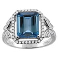 thumbnail image 1 of 14K White Gold Natural London Blue Topaz Ring Octagon Shape 10x8 mm Diamond Accents, size 7, 1 of 3