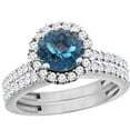 thumbnail image 1 of 14K White Gold Natural London Blue Topaz Round 6mm 2-Piece Engagement Ring Set Floating Halo Diamond, size 5.5, 1 of 4