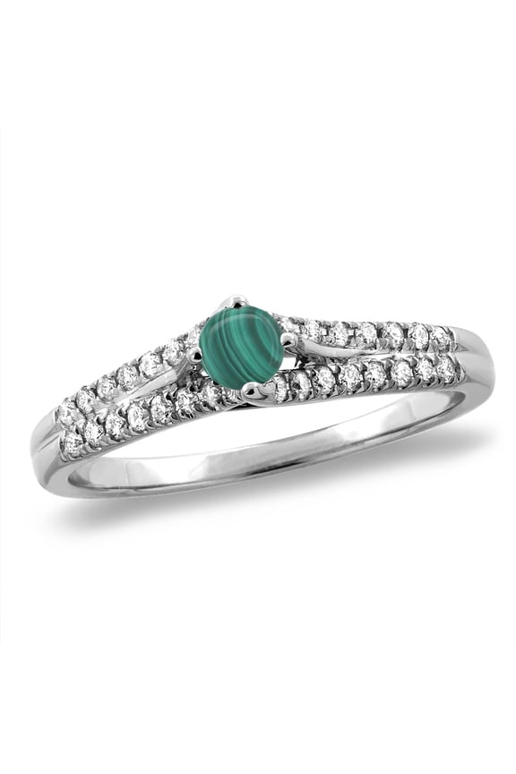 14K White Gold Natural Malachite Engagement Ring Round 4 mm, size 7