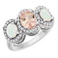 thumbnail image 1 of 14K White Gold Natural Morganite & Opal 3-Stone Ring Oval Diamond Accent, size 6.5, 1 of 2