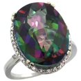 thumbnail image 1 of 14K White Gold Natural Mystic Topaz Ring Large Oval 18x13mm Diamond Halo, size 6, 1 of 4
