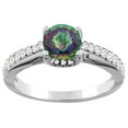 thumbnail image 1 of 14K White Gold Natural Mystic Topaz Ring Round 6mm Diamond Accents 1/4 inch wide, size 7.5, 1 of 2