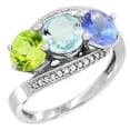 thumbnail image 1 of 14K White Gold Natural Peridot, Aquamarine & Tanzanite 3 stone Ring Round 6mm Diamond Accent, size 5, 1 of 2