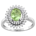 thumbnail image 1 of 14K White Gold Natural Peridot Ring Oval 8x6 mm Double Halo Diamond Accents, size 7.5, 1 of 3