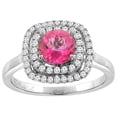 thumbnail image 1 of 14K White Gold Natural Pink Topaz Double Halo Diamond Engagement Ring Round 7 mm, size 6, 1 of 2