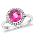 thumbnail image 1 of 14K White Gold Natural Pink Topaz Halo Engagement Ring Round 8 mm, size 7, 1 of 1