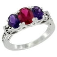 thumbnail image 1 of 14K White Gold Natural Quality Ruby & Amethyst 3-stone Mothers Ring Oval Diamond Accent, size 5.5, 1 of 3