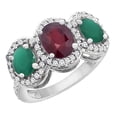 thumbnail image 1 of 14K White Gold Natural Quality Ruby & Quality Emerald 3-stone Mothers Ring Oval Diamond Accent, size 7, 1 of 2