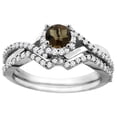 thumbnail image 1 of 14K White Gold Natural Smoky Topaz 2-piece Bridal Ring Set Round 5mm, size 10, 1 of 2