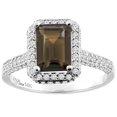 thumbnail image 1 of 14K White Gold Natural Smoky Topaz Engagement Ring Octagon 8x6 mm, size 7.5, 1 of 4
