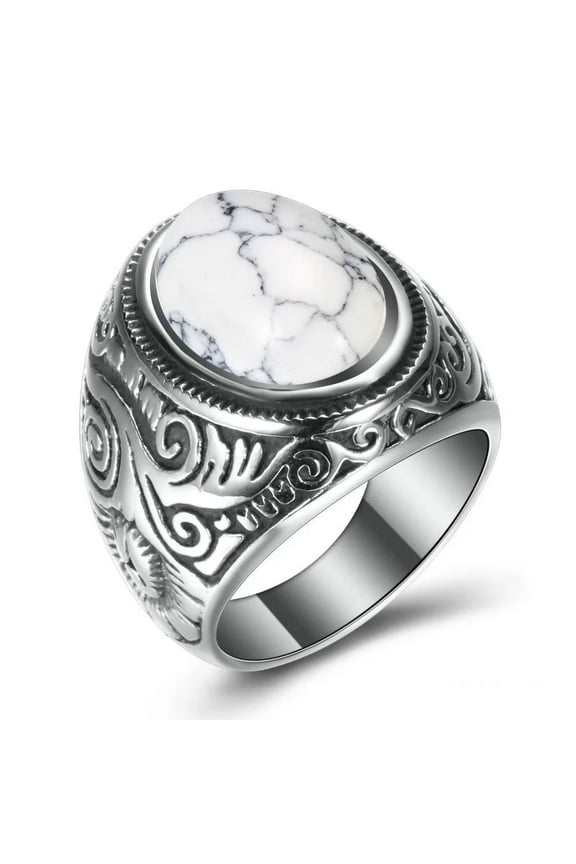 14K White Gold Natural Stone Ring For Men Women Vintage Jewelry Tiger Eyes Rings Male Finger Accessories Gifts