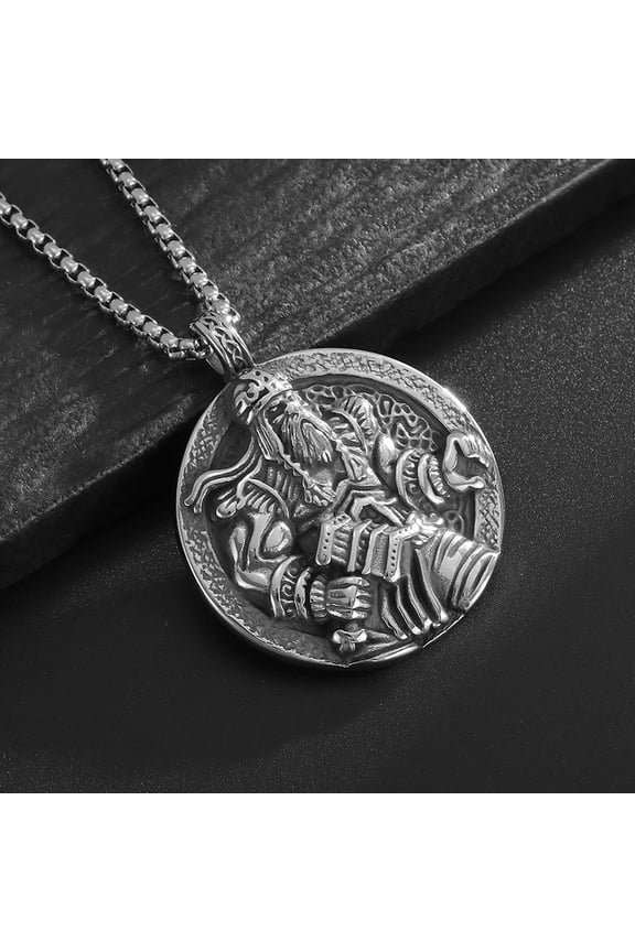 14K White Gold Nordic Design Amulet Pendant Norse God Thor Necklace Viking Jewelry