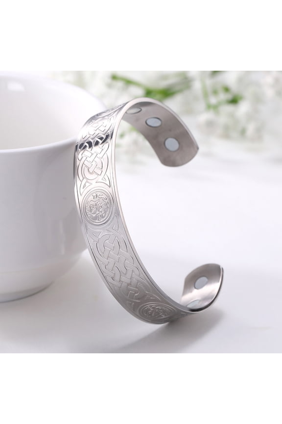 14K White Gold Nordic Viking Runes Bangle Men Women Wicca Amulet Vintage Tree of Life Cuff Bracelet Jewelry Couple Gifts