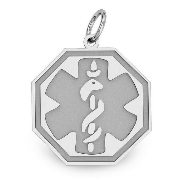 14K White Gold Octagon Medical Charm - 3/4 Inch X 3/4 Inch