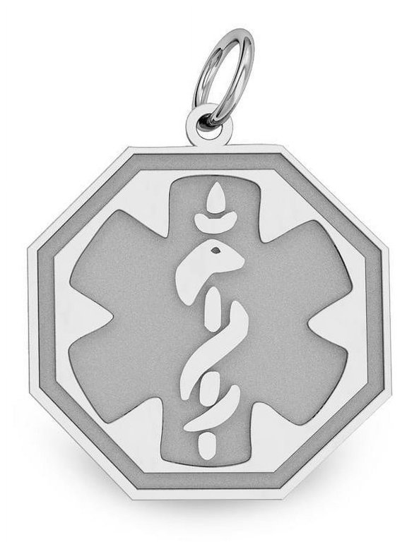 14K White Gold Octagon Medical Charm - 3/4 Inch X 3/4 Inch
