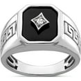 thumbnail image 1 of 14K White Gold Onyx And Diamond Greek Key Design Mens Ringsize 10 (Width 3.6 To 14.6) - Jbsp, 1 of 5