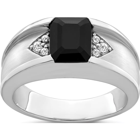 14K White Gold Onyx And Diamond Mens Ringsize 10 (Width 4.4 To 10) - Jbsp