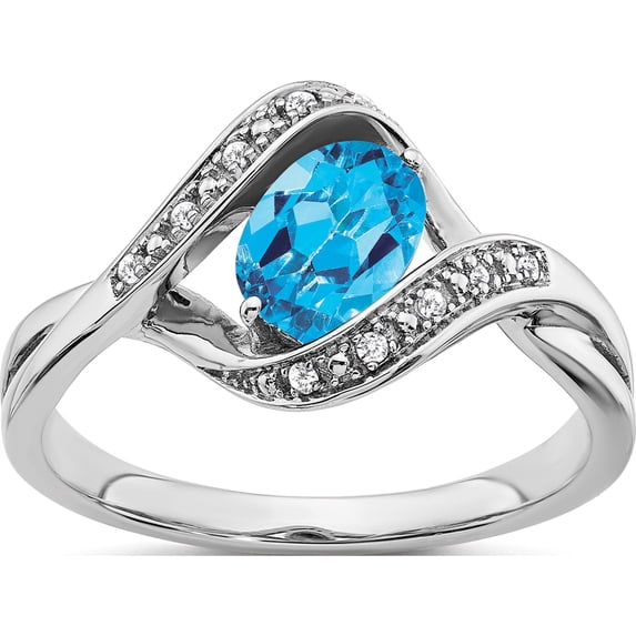 14K White Gold Oval Blue Topaz And Diamond Ringsize 7 (Width 1.9 To 3) - Jbsp