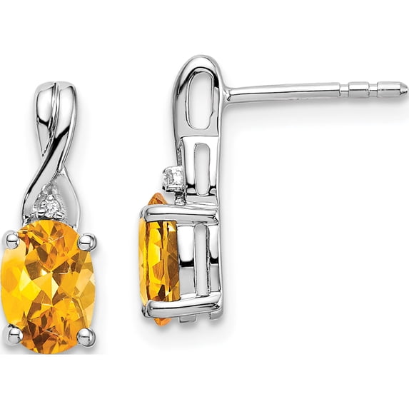 14K White Gold Oval Citrine And Diamond Earrings (Width 5.2) (Length 14.5) - Jbsp