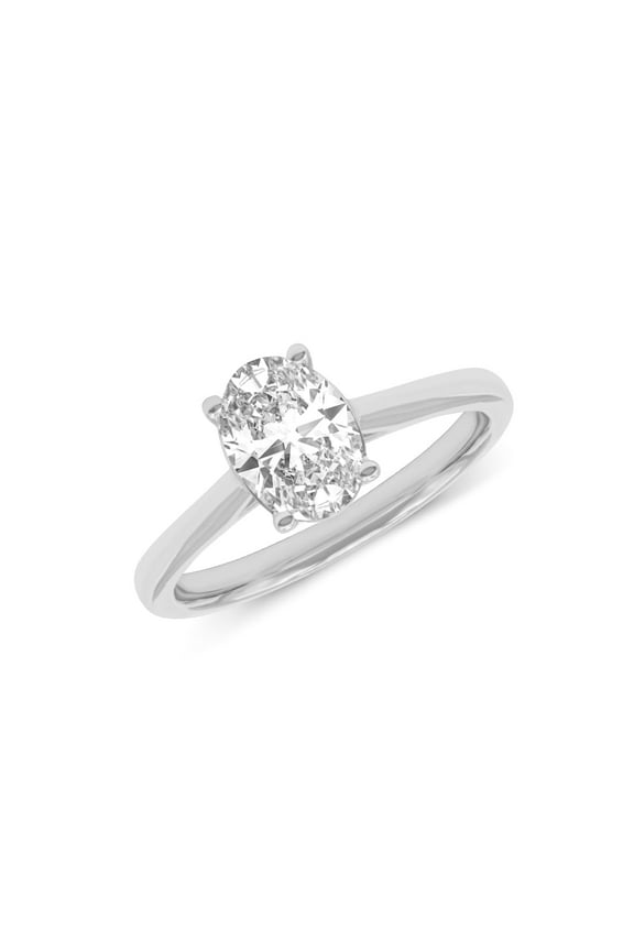 14K White Gold Oval Lab Grown Diamond Cathedral Solitaire Engagement Ring - 1 Carat (Ring Size: 7)
