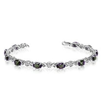 14K White Gold Oval Mystic Topaz and Diamond Bracelet