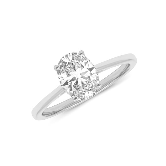 14K White Gold Oval Shape Lab Grown Diamond Basket Split Shank Solitaire Engagement Ring - 1.50 Carat (Ring Size: 7)