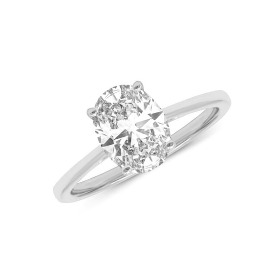 14K White Gold Oval Shape Lab Grown Diamond Basket Split Shank Solitaire Engagement Ring - 3 Carat (Ring Size: 8)