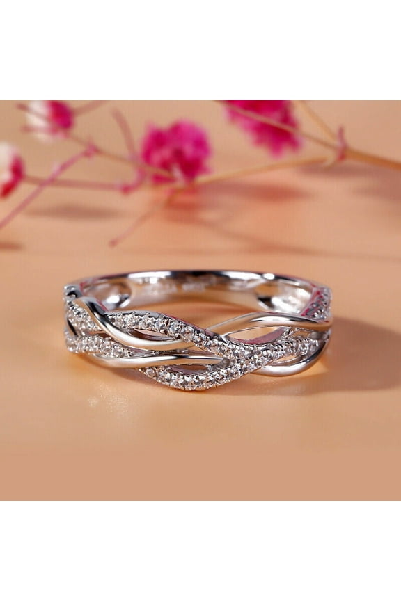 14K White Gold Over 3Ct Round Cut Lab-Created Diamond Wedding Band Infinity Ring