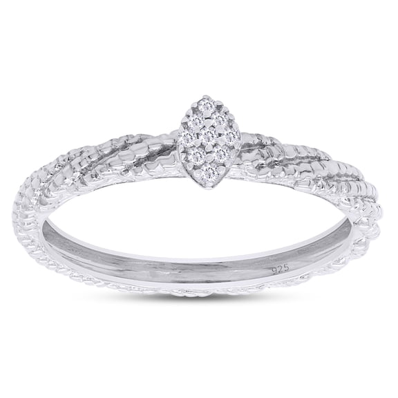 AFFY 14K White Gold Over 925 Sterling Silver Natural Round Diamond Accent Marquise Stackable Ring For Women's (0.05 Cttw, J-K Color, I2-I3 Clarity), Ring Size -5