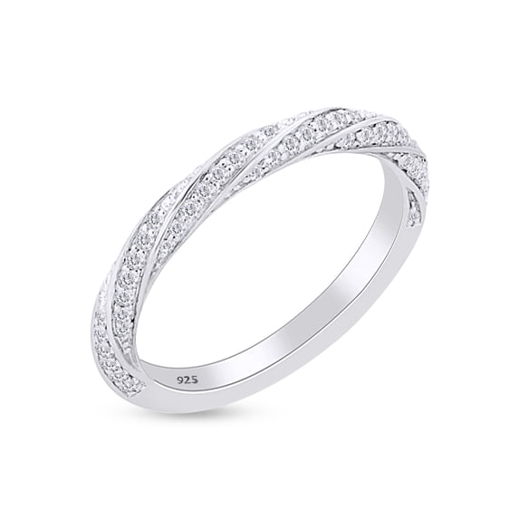 AFFY 14K White Gold Over 925 Sterling Silver Round Cut Natural Diamond Engagement Wedding Band Ring (0.41 Cttw, I2-I3 Clarity), Ring Size-10