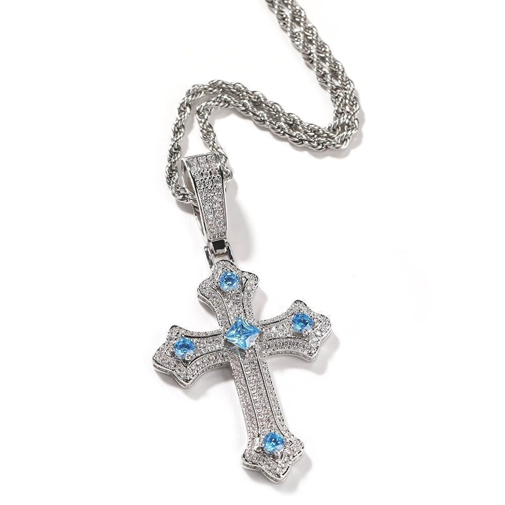 14K White Gold Finish Crowned Cross - Free good 24