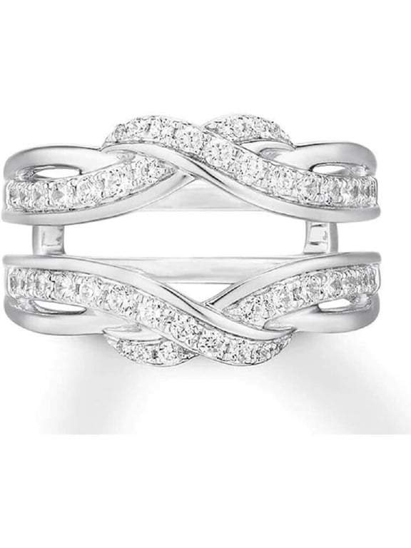 14K White Gold Over Round Cut White Diamond Engagement Enhancer Wrap Guard Ring in 925 Sterling Silver for Women's