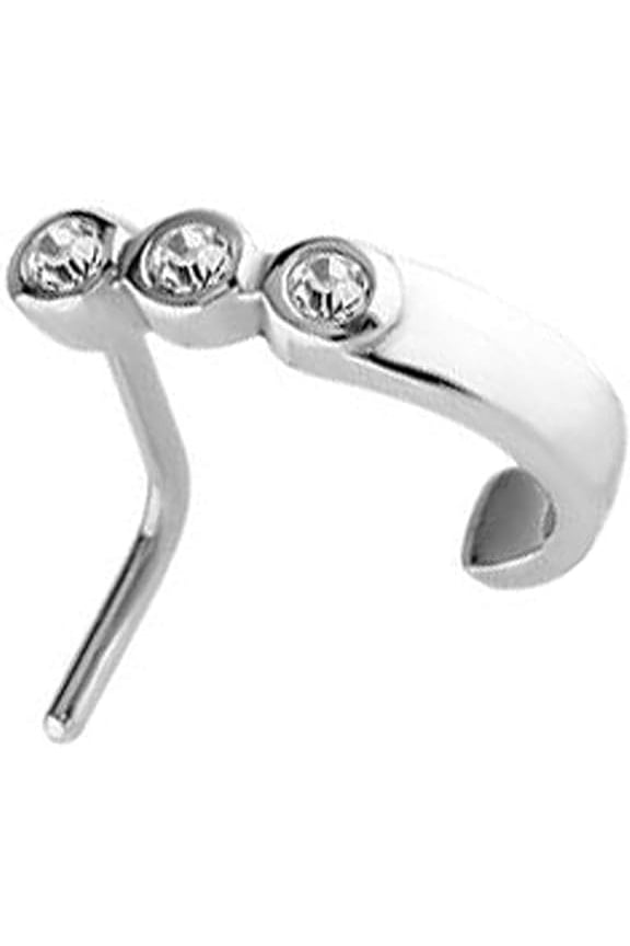 14K White Gold Over Sterling Silver L-Shape Nose Ring Stud Hoop | Clear CZ, Everyday Use Jewelry