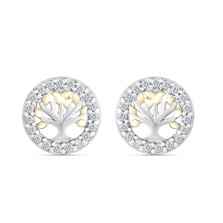 Sterling Two Tone Rounded Diamond Earring Gold Silver Sterling Two Tone Rounded Diamond Earring Gold Silver