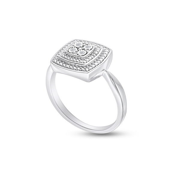 AFFY 14K White Gold Over Sterling Silver Round Cut Natural Diamond Accent Bead Cushion Frame Engagement Ring (0.05 Cttw, J-K Color, I2-I3 Clarity), Ring Size -10.5