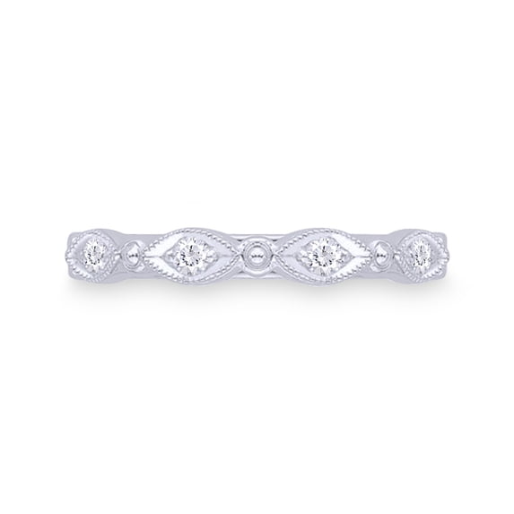 AFFY 14K White Gold Over Sterling Silver Round Cut White Natural Diamond Eternity Wedding Band Ring (0.2 Cttw, I-J Color, I2-I3 Clarity), Ring Size-4