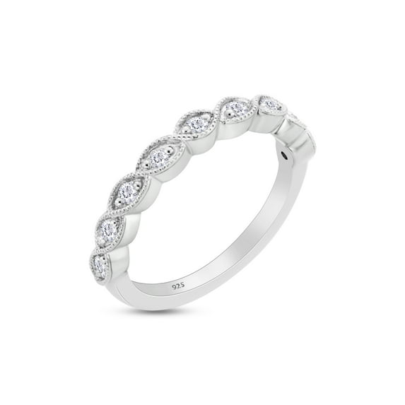 AFFY 14K White Gold Over Sterling Silver Round White Natural Diamond Half-Eternity Wedding Engagement Band Ring (0.2 Cttw, I-J Color, I2-I3 Clarity), Ring Size-9
