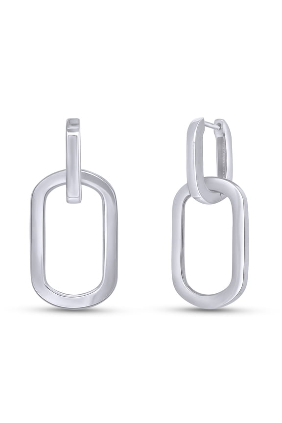 14K White Gold Over Sterling Silver Symmetrical Double Chain Link Drop Earrings For Women