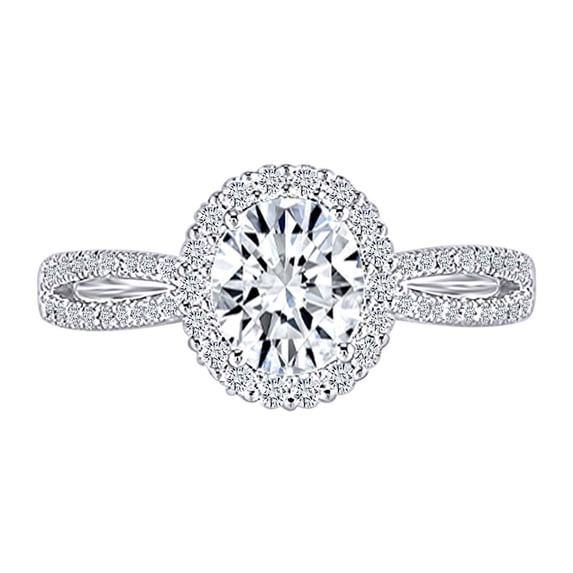 AFFY 14K White Gold Over Sterling Silver Vintage Oval Moissanite Halo Engagement Ring (G-H-I Color, VS1-VS2 Clarity, 1 Cttw) Ring Size-8.5